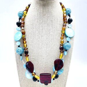 Vintage Multicolor Beaded Statement Necklaces Chunky Boho Lot of 2